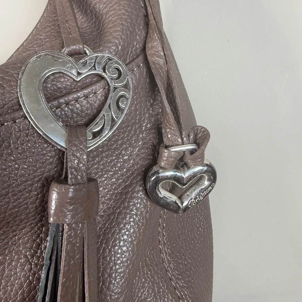 Brighton Barbados Pewter Pebbled Leather Hobo Shoulder Bag
